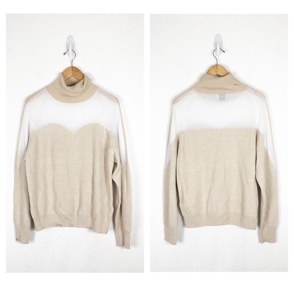 Oblique Creations Tan Illusion Oversized Sweater Size Medium Turtleneck Ribbed